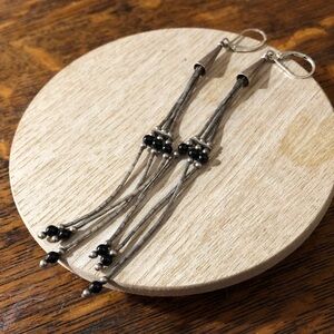 Elegant Black and Silver Dangle Earrings black onyx and liquid silver